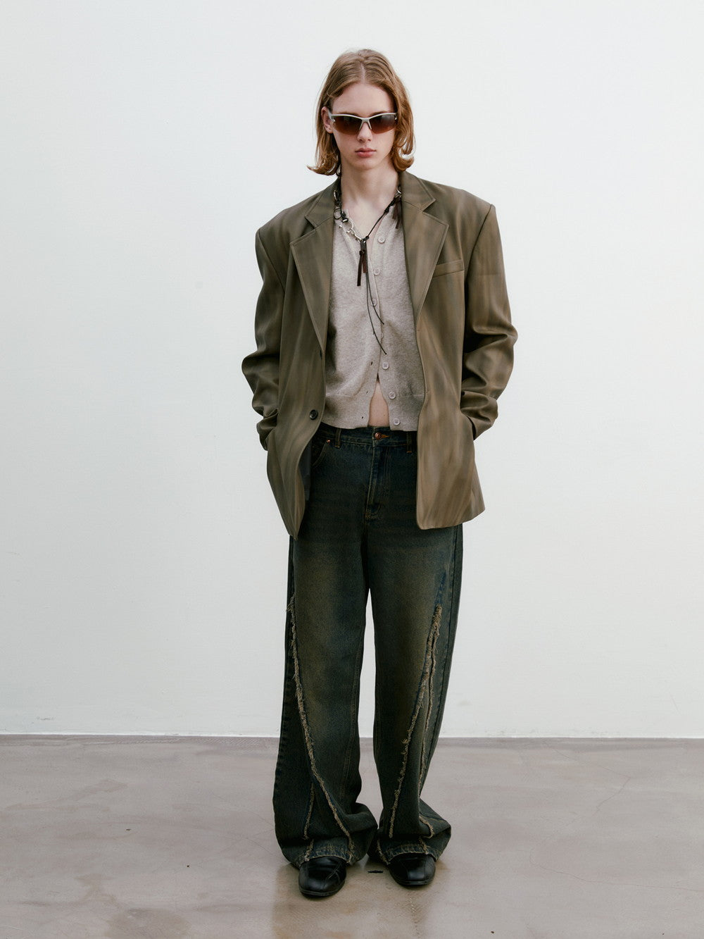 Unisex Letaher Nichi Set-Up Stripe Wave Jacket&Skirt