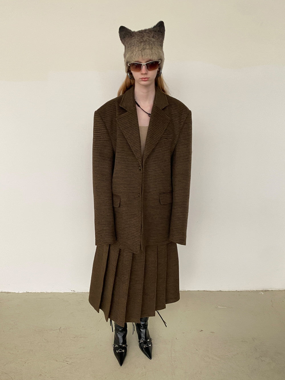 Unisex Set-Up Suit Simple Wool Retro Jacket&Long-Skirt