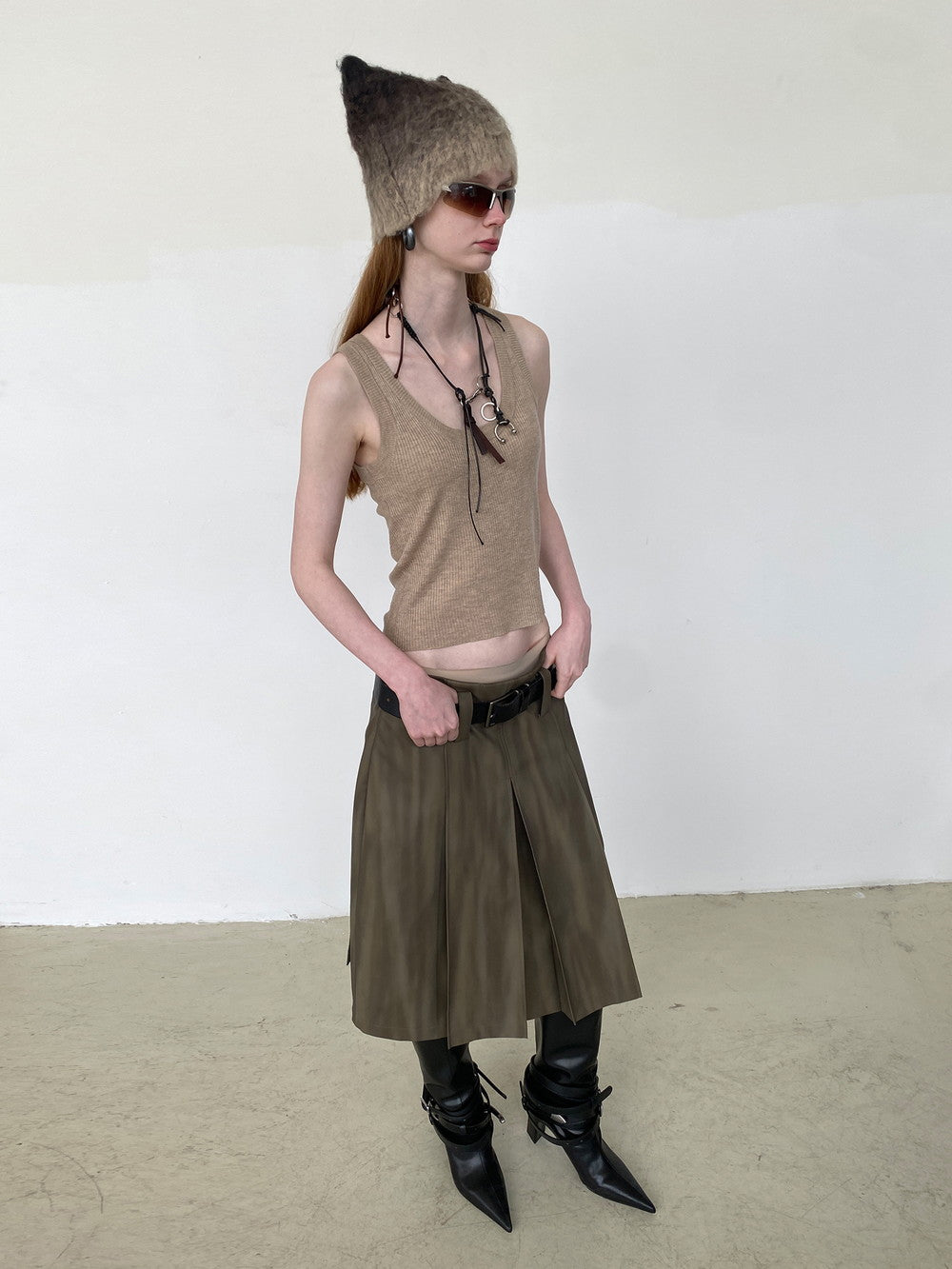 Unisex Letaher Nichi Set-Up Stripe Wave Jacket&Skirt