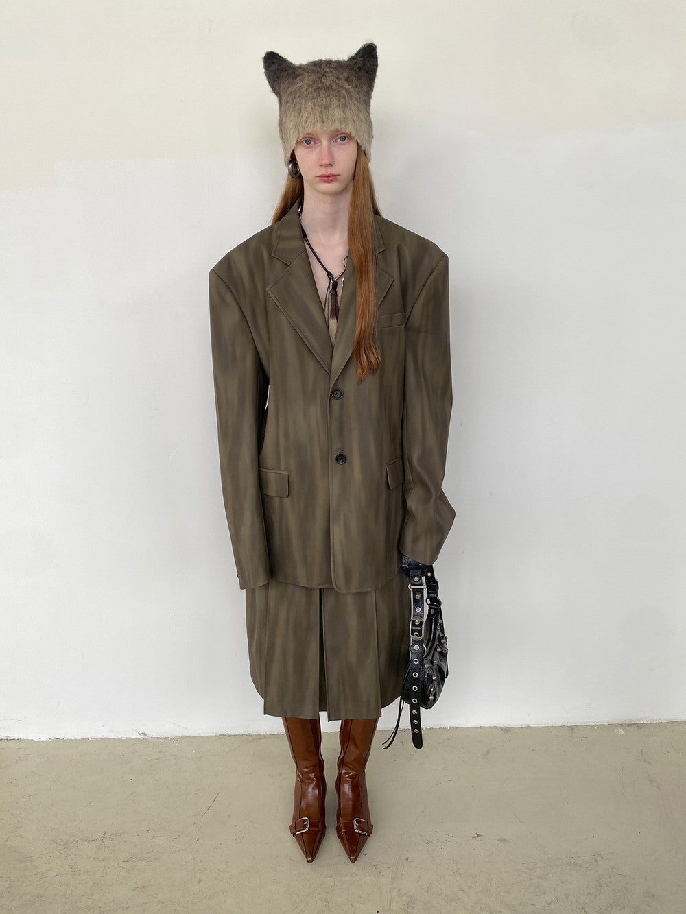 Unisex Letaher Nichi Set-Up Stripe Wave Jacket&Skirt