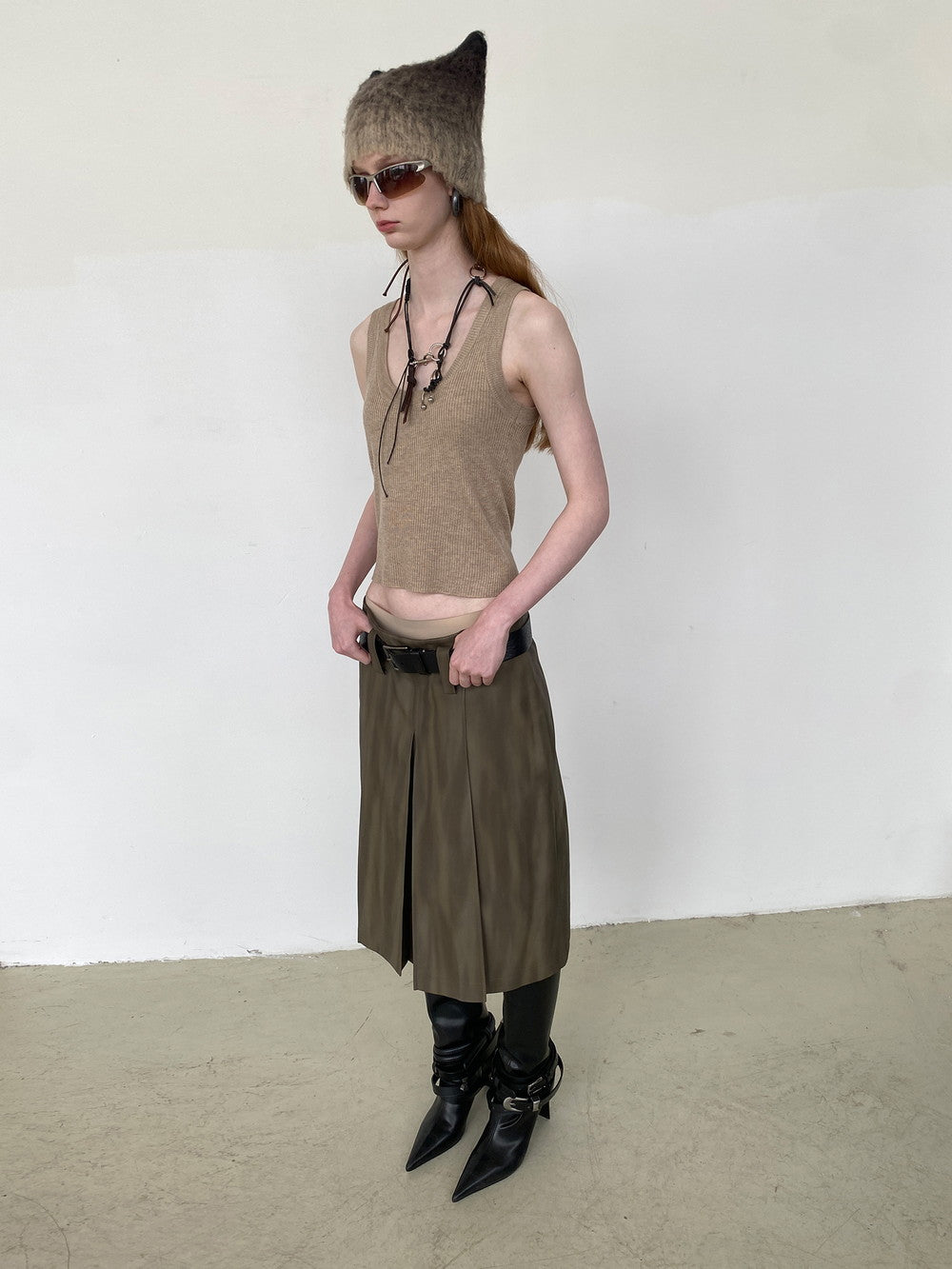 Unisex Letaher Nichi Set-Up Stripe Wave Jacket&Skirt