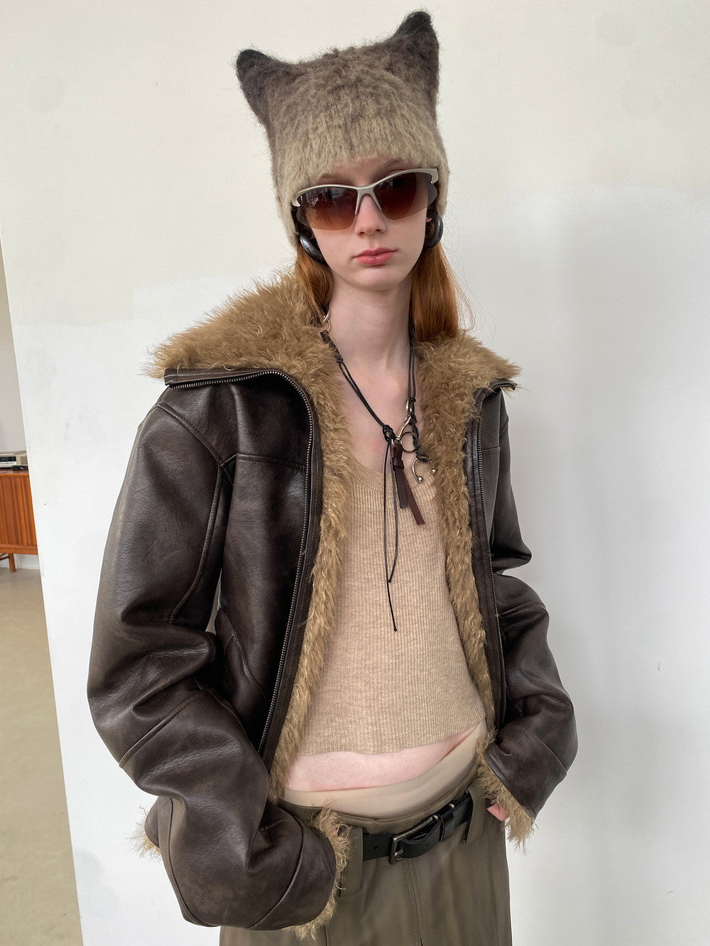 Unisex Reversible Fur Leather Vintage Retro Crocodile Jacket