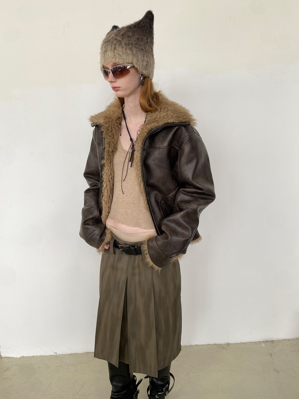 유니원성 가역 모피 가죽 빈티지 레트로 악어 재킷