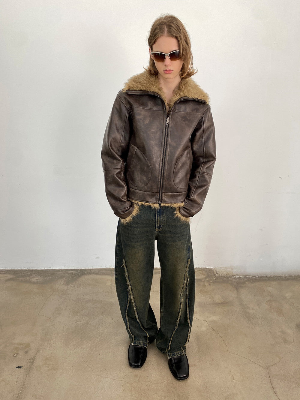 유니원성 가역 모피 가죽 빈티지 레트로 악어 재킷