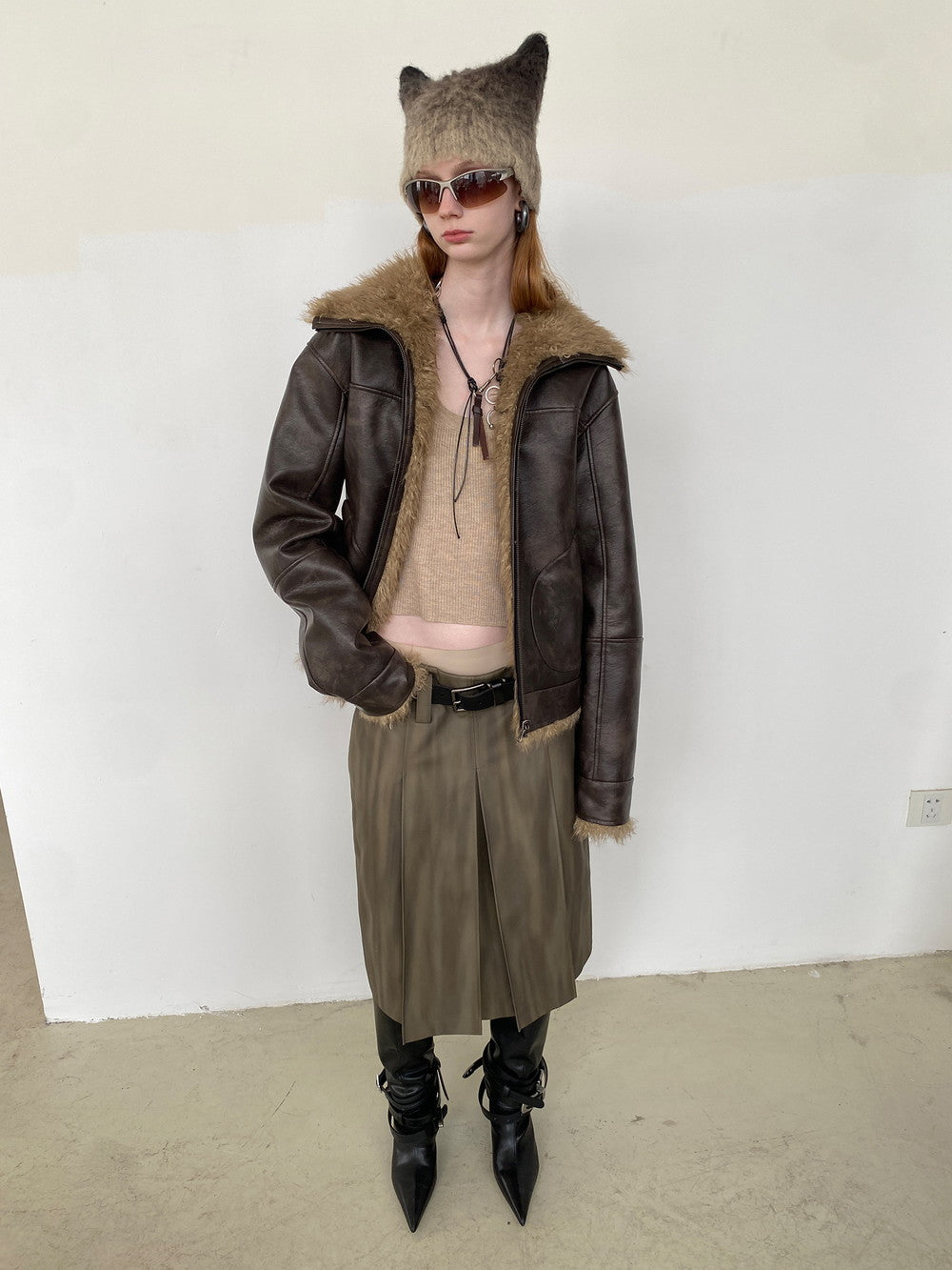 유니원성 가역 모피 가죽 빈티지 레트로 악어 재킷