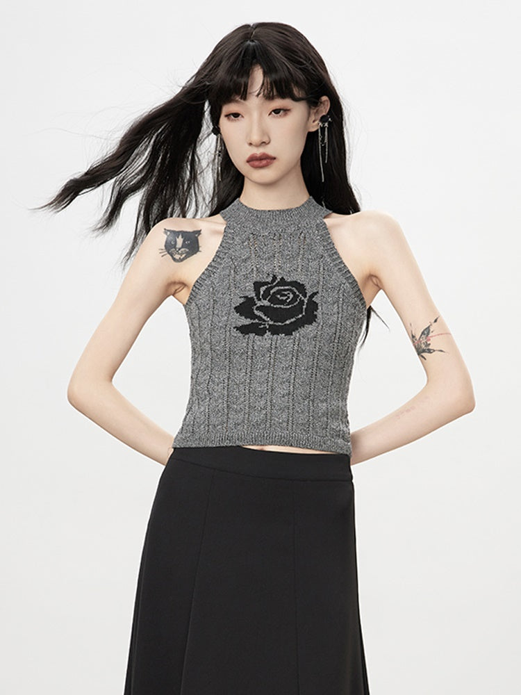 Embroidery Rose Flower Slim Sleeveless Knit – ARCANA ARCHIVE