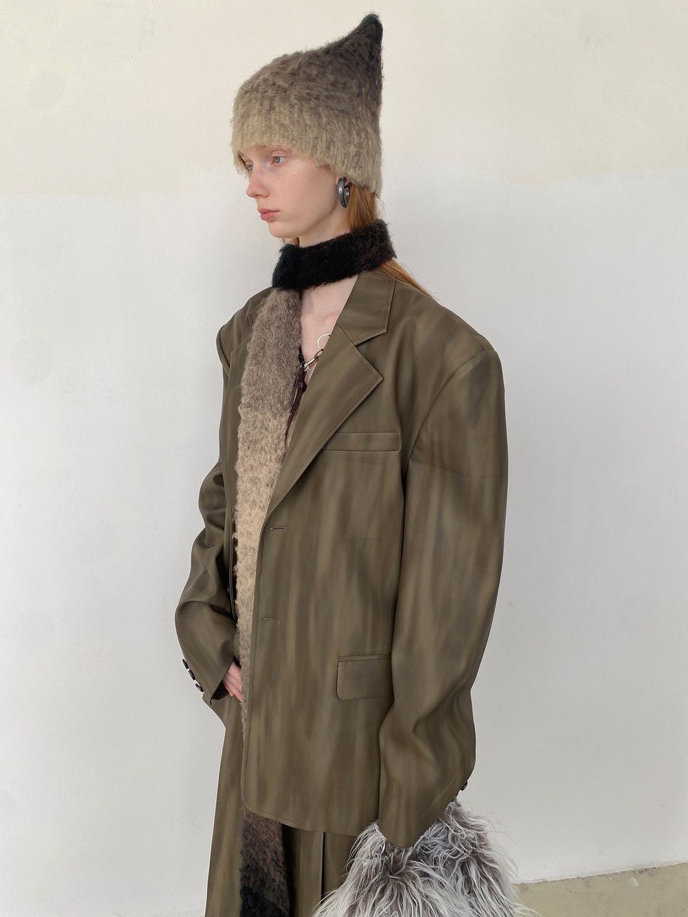 Unisex Letaher Nichi Set-Up Stripe Wave Jacket&Skirt