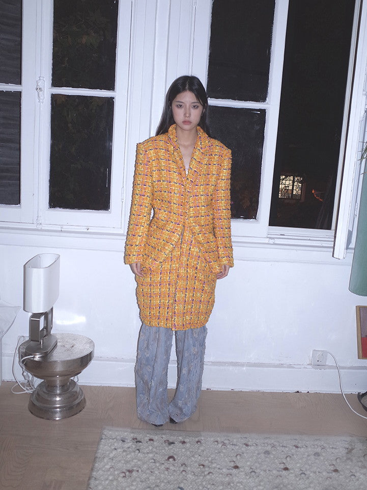 양모 검사 니치 디자인 캐주얼 고유 드레이프 코트