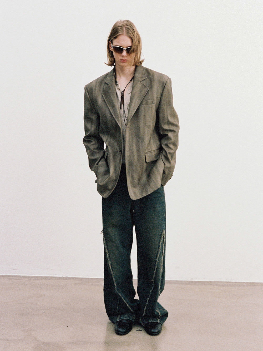 Unisex Letaher Nichi Set-Up Stripe Wave Jacket&Skirt