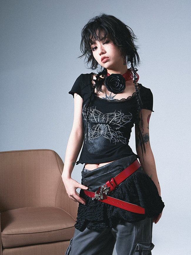 Mellow Lace U-neck Slim T-shirt
