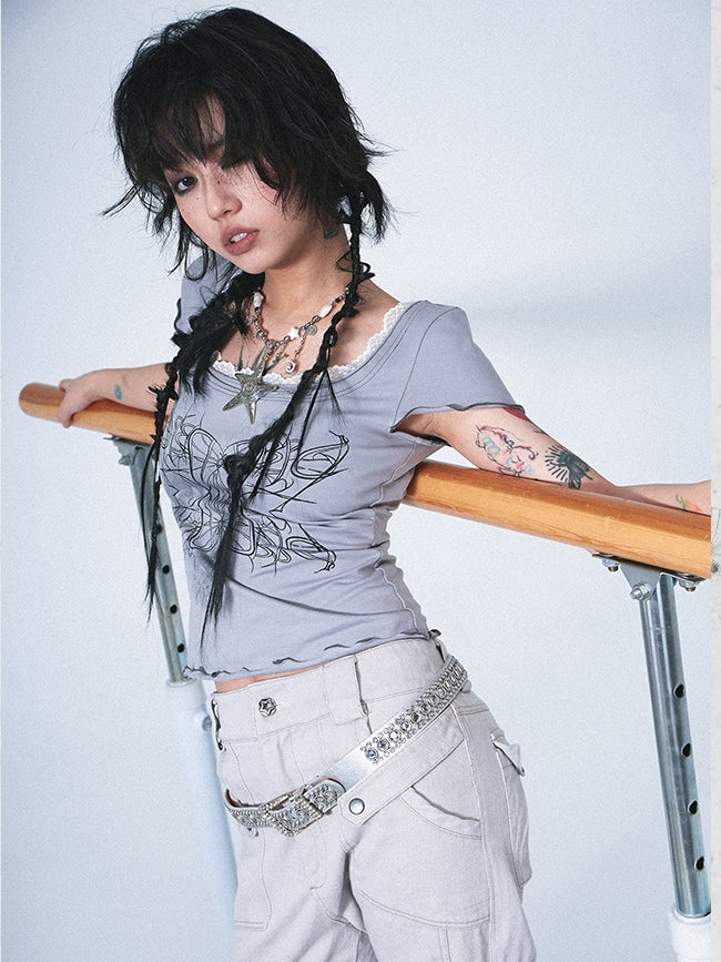 Mellow Lace U-neck Slim T-shirt