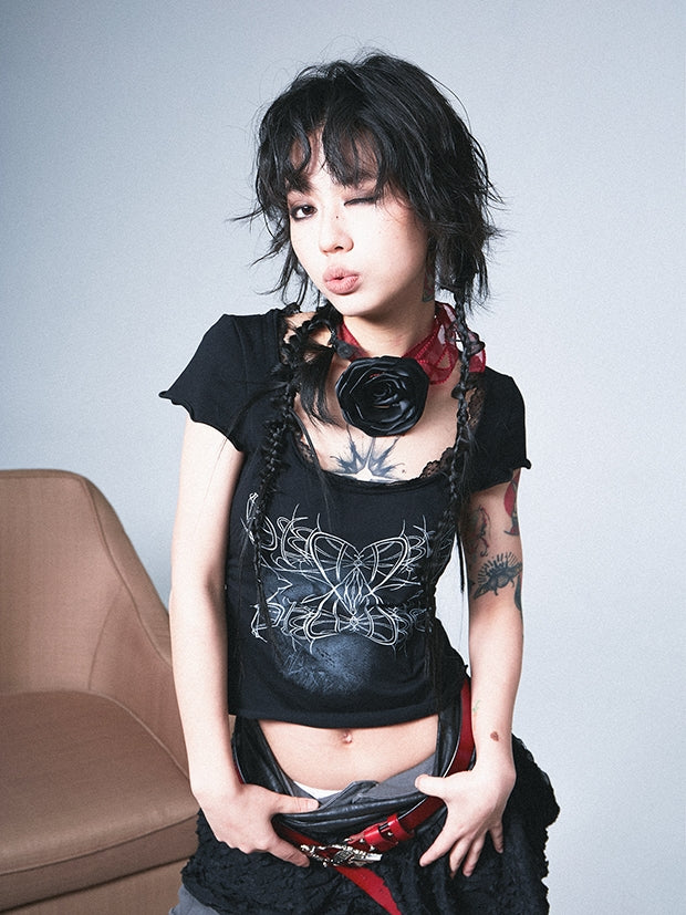 Mellow Lace U-neck Slim T-shirt