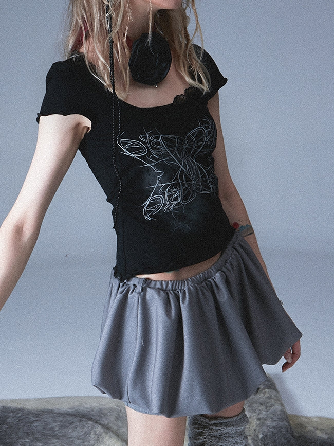 Mellow Lace U-neck Slim T-shirt