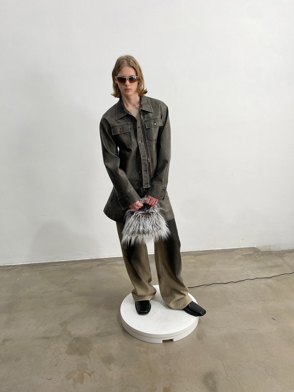 Unisex Vintage Casual Leather Faded Modest Jacket&Skirt