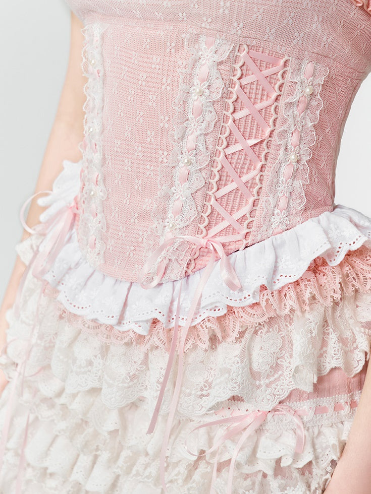 Lace-Up Rose Ribbon Princess Camisole&Short-Pants