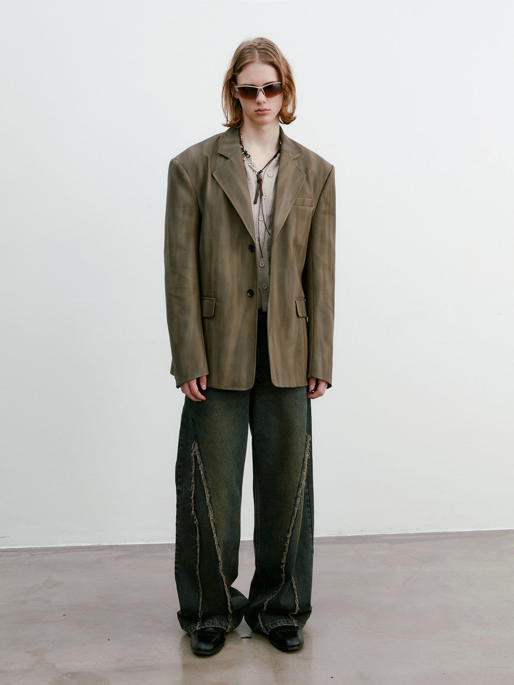 Unisex Letaher Nichi Set-Up Stripe Wave Jacket&Skirt