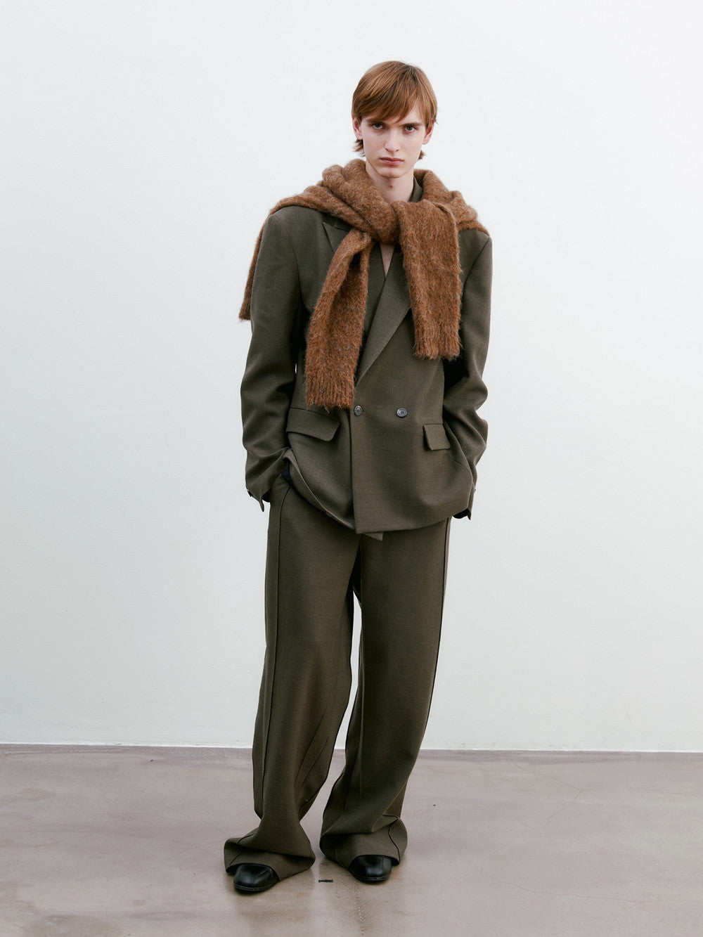 Unisex Jacket&Wide-Pants Loose Wool Suit Semi-Formal Simple Set-Up
