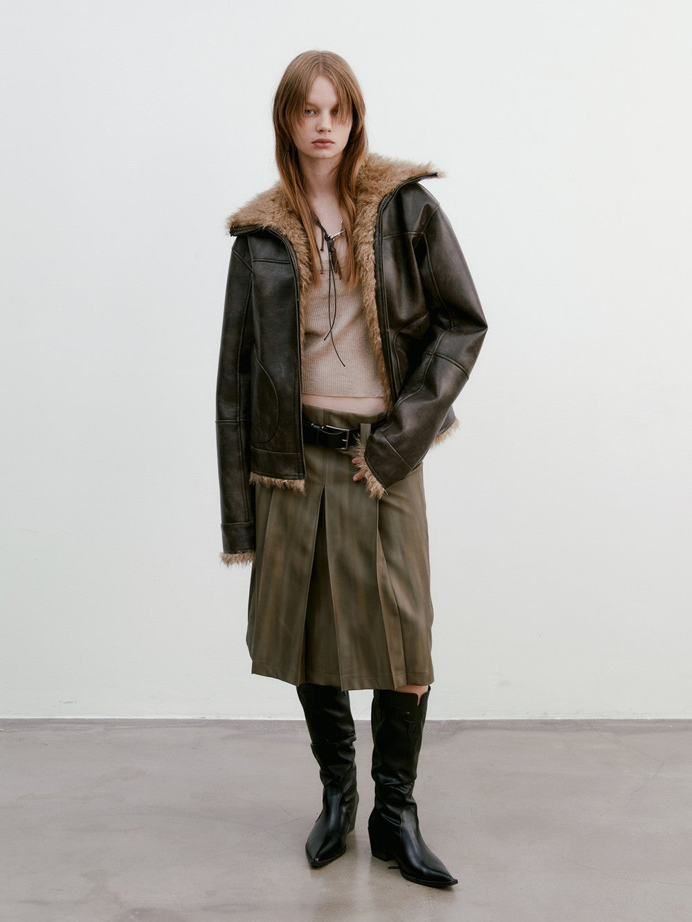 Unisex Letaher Nichi Set-Up Stripe Wave Jacket&Skirt