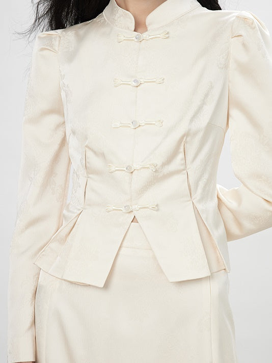 중국 자수 플라워 레트로 블라우스 & 롱 스커트