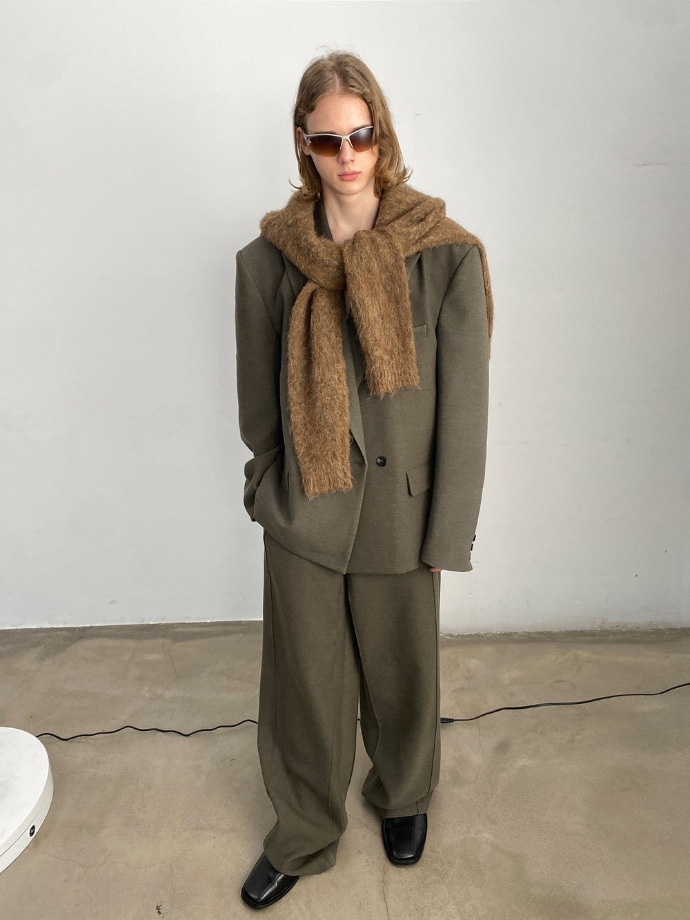 Unisex Jacket&Wide-Pants Loose Wool Suit Semi-Formal Simple Set-Up