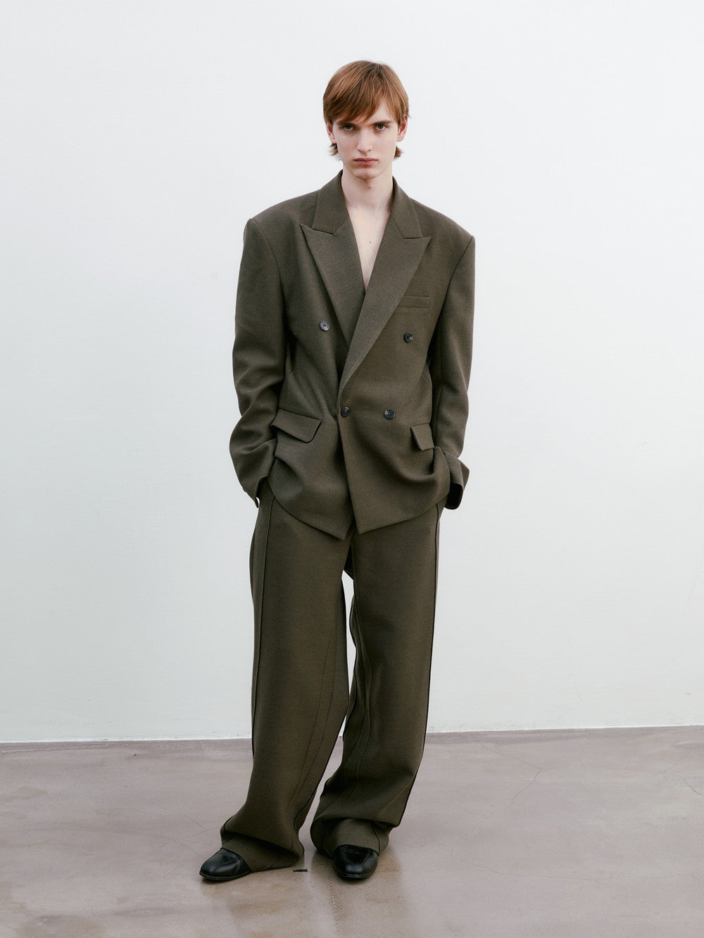 Unisex Jacket&Wide-Pants Loose Wool Suit Semi-Formal Simple Set-Up