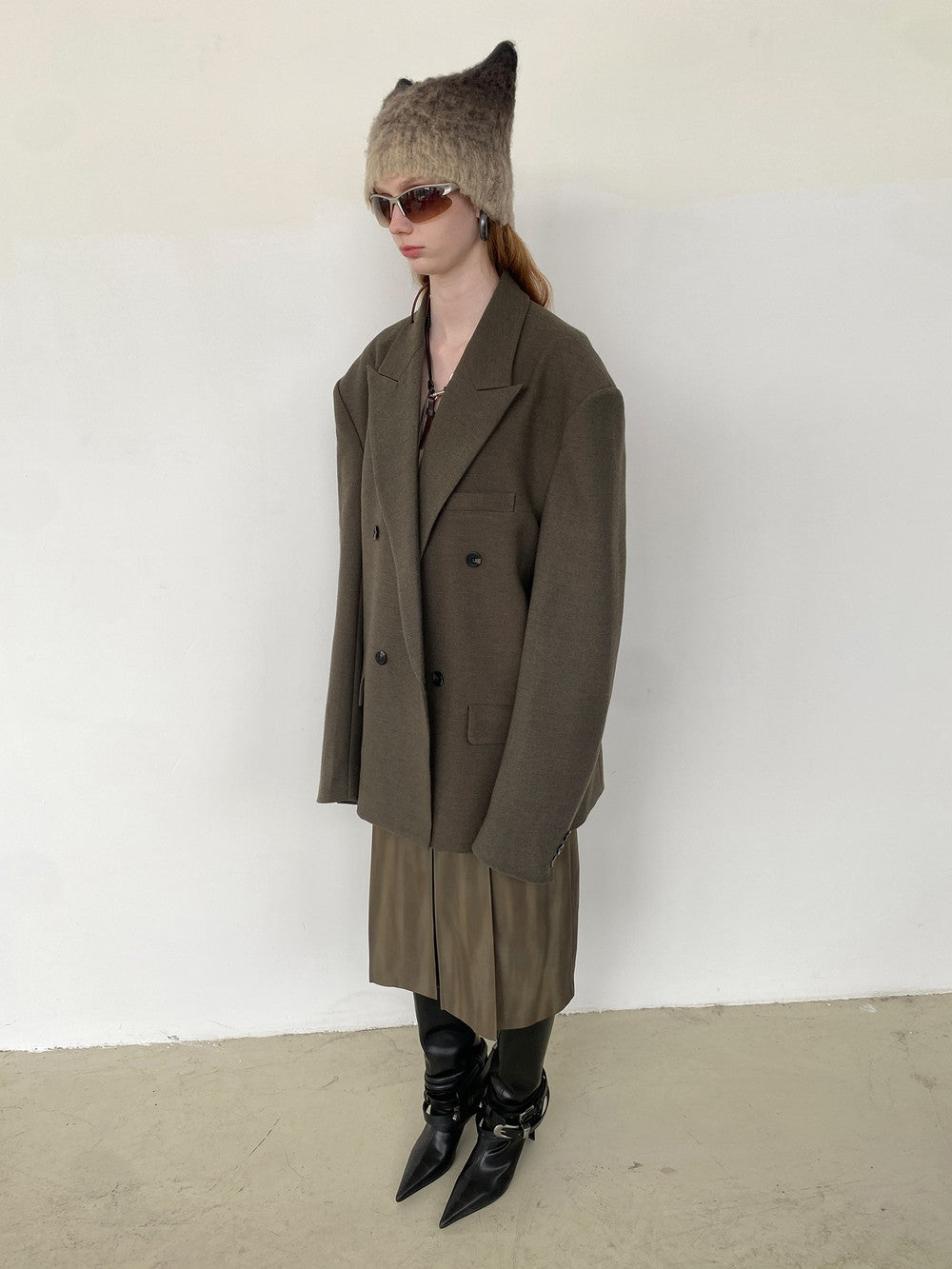 Unisex Jacket&Wide-Pants Loose Wool Suit Semi-Formal Simple Set-Up