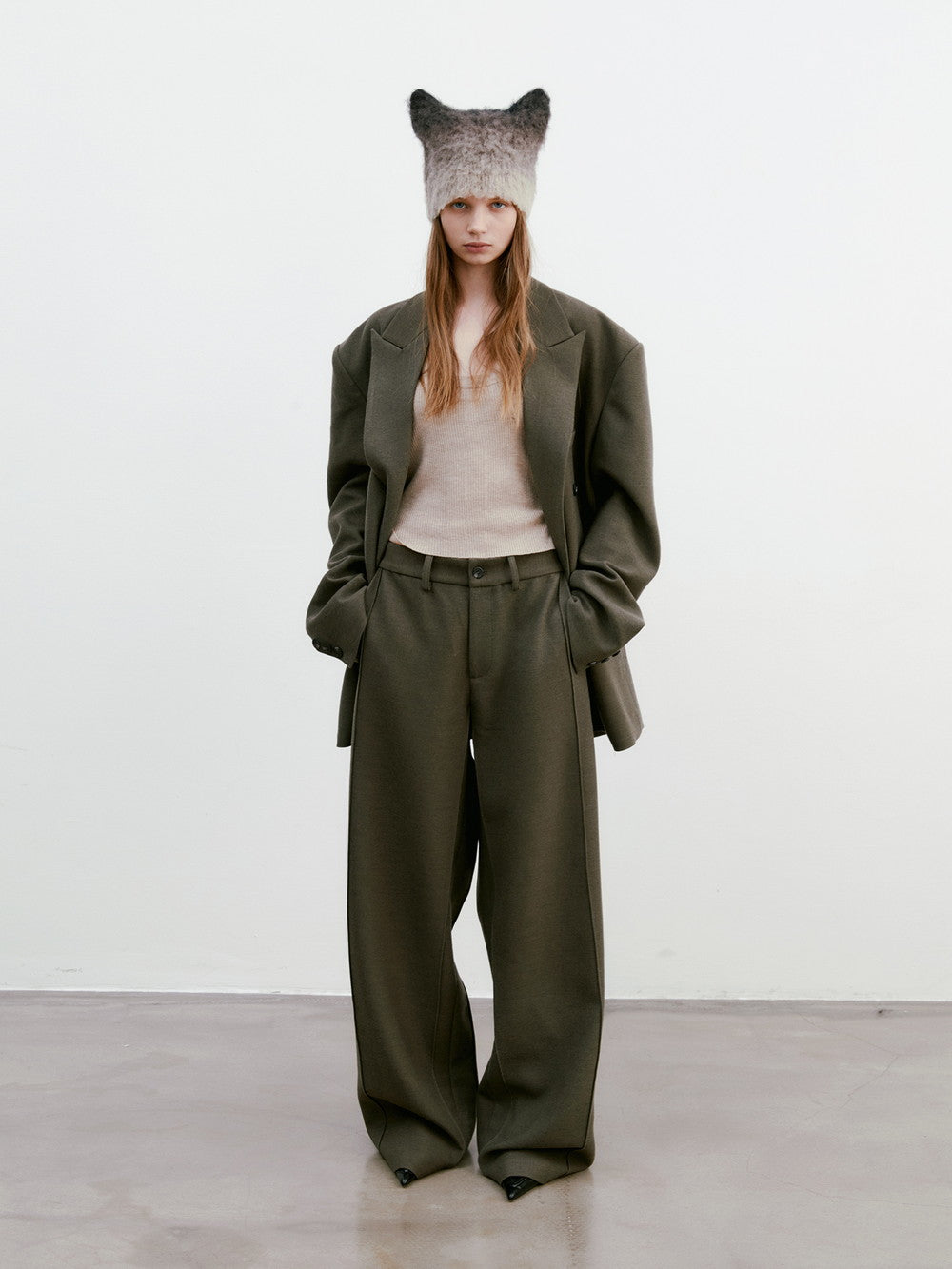 Unisex Jacket&Wide-Pants Loose Wool Suit Semi-Formal Simple Set-Up