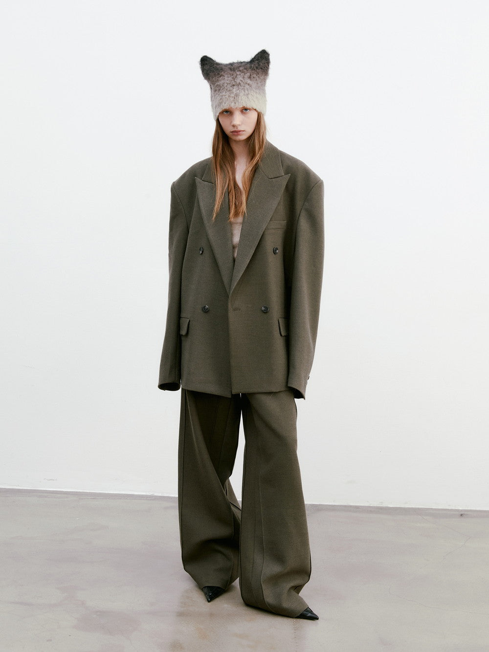 Unisex Jacket&Wide-Pants Loose Wool Suit Semi-Formal Simple Set-Up