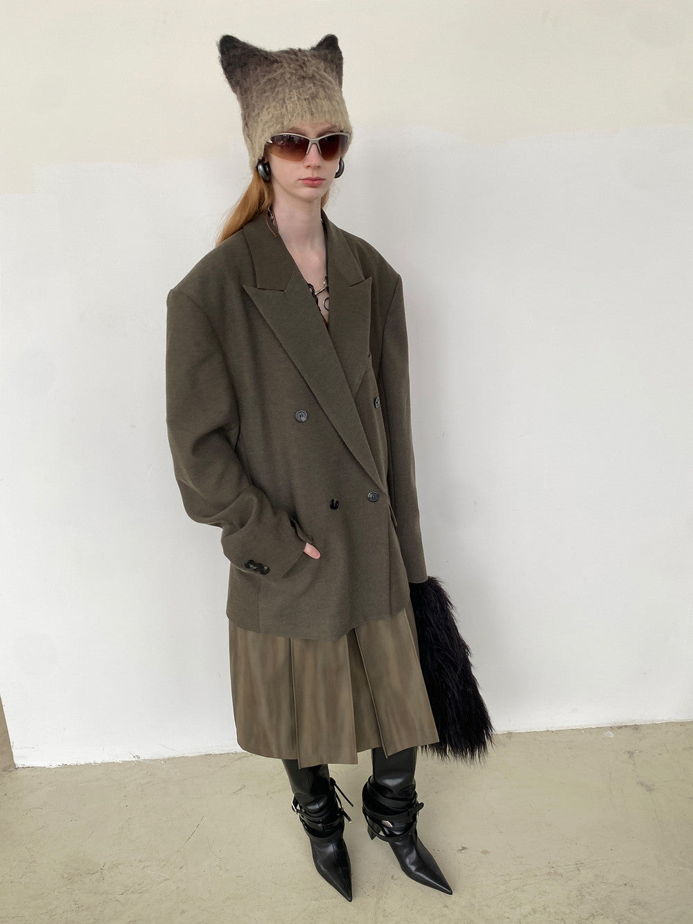Unisex Jacket&Wide-Pants Loose Wool Suit Semi-Formal Simple Set-Up