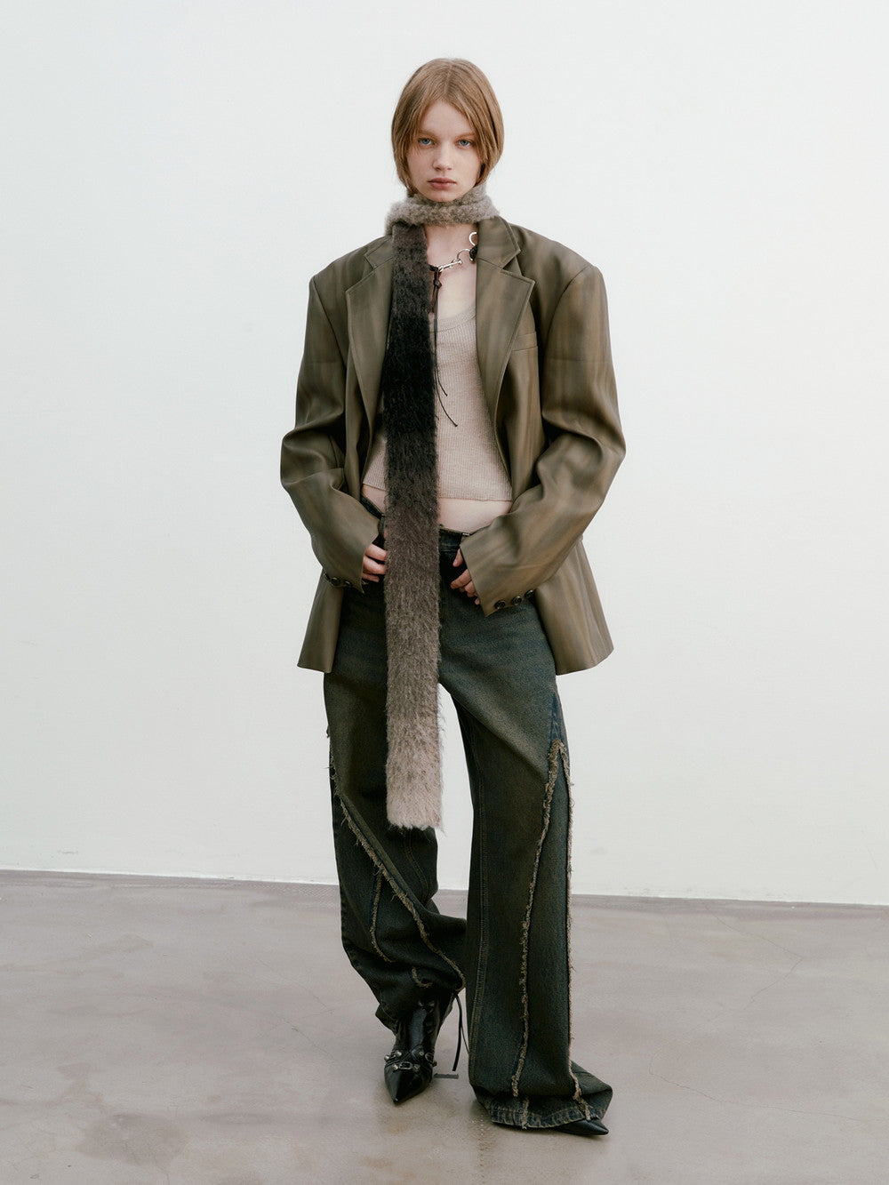 Unisex Letaher Nichi Set-Up Stripe Wave Jacket&Skirt