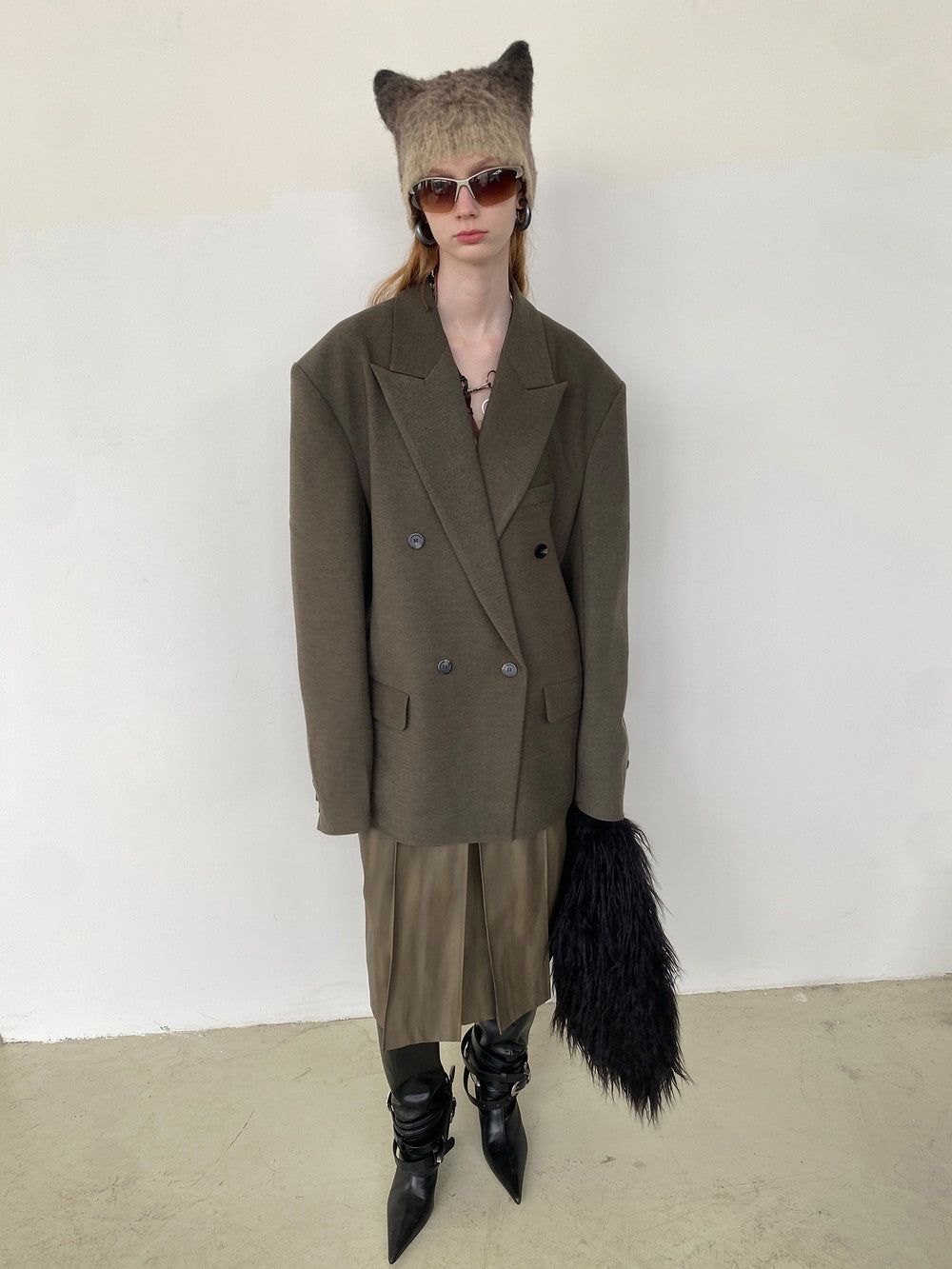 Unisex Jacket&Wide-Pants Loose Wool Suit Semi-Formal Simple Set-Up