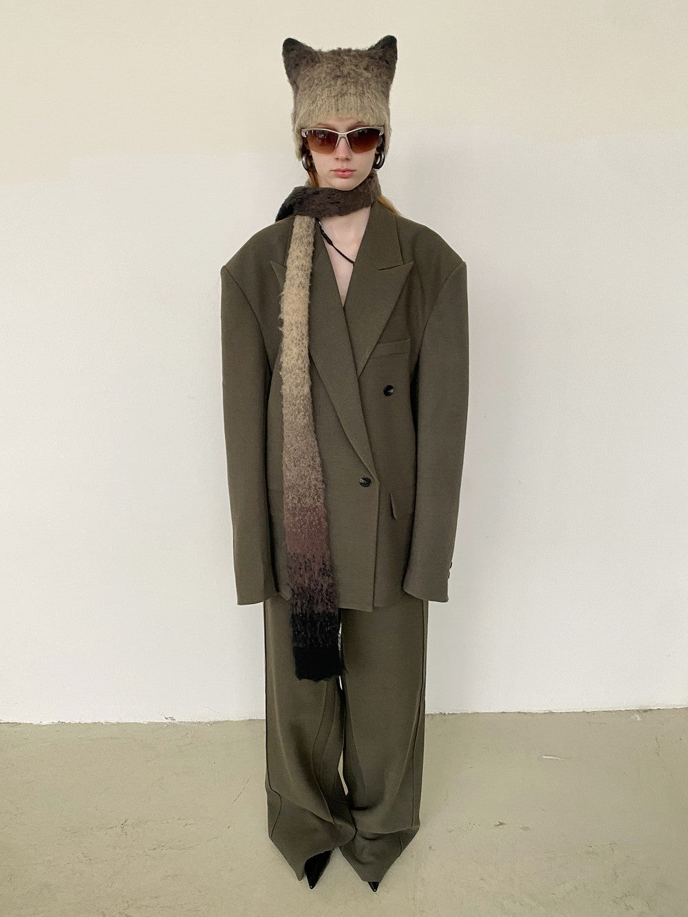 Unisex Jacket&Wide-Pants Loose Wool Suit Semi-Formal Simple Set-Up