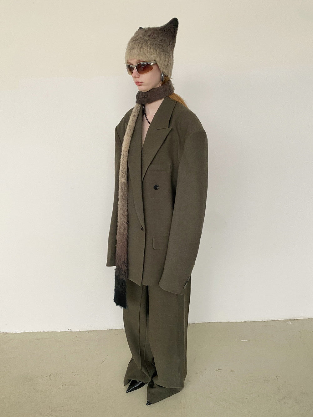 Unisex Jacket&Wide-Pants Loose Wool Suit Semi-Formal Simple Set-Up