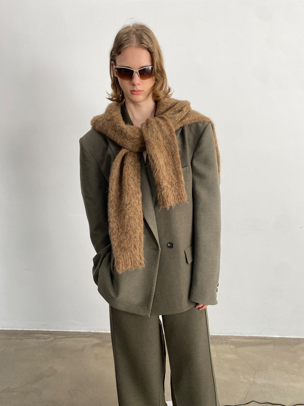 Unisex Jacket&Wide-Pants Loose Wool Suit Semi-Formal Simple Set-Up