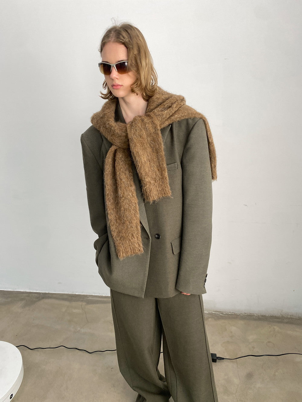 Unisex Jacket&Wide-Pants Loose Wool Suit Semi-Formal Simple Set-Up