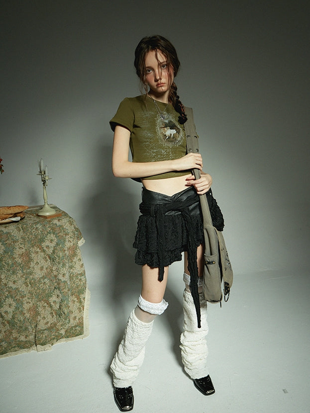 Vintage Print Cropped T-Shirt