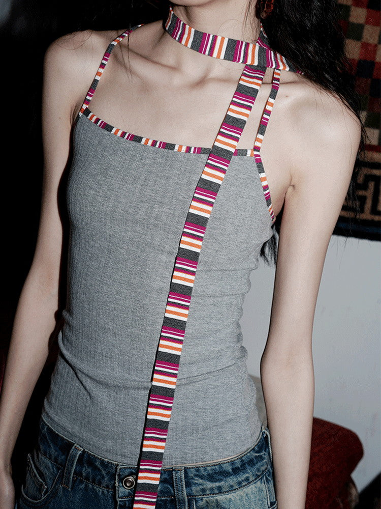 Tight Border Slim Colorful Set Camisole&Long-Tie