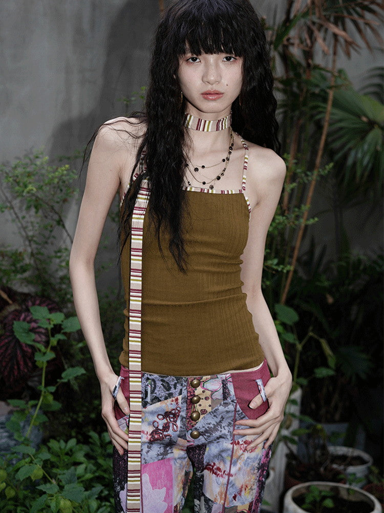 Tight Border Slim Colorful Set Camisole&Long-Tie