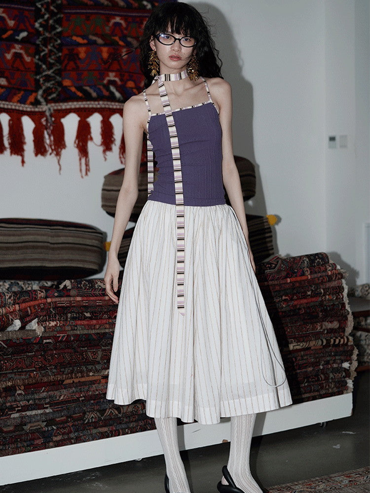 Tight Border Slim Colorful Set Camisole&Long-Tie