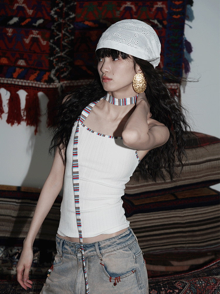 Tight Border Slim Colorful Set Camisole&Long-Tie