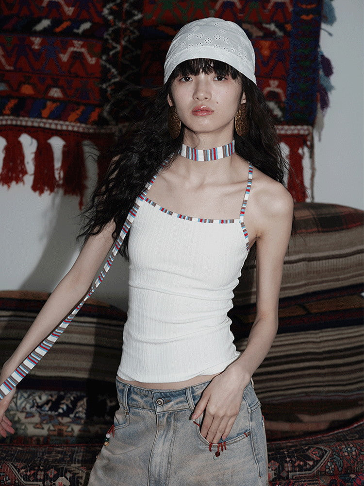 Tight Border Slim Colorful Set Camisole&Long-Tie