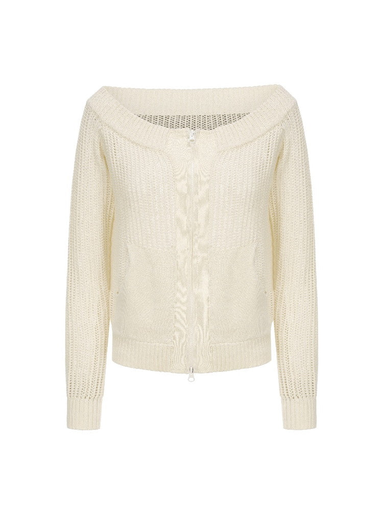 Low-Gauge Off-Shoulder Loose Long-Sleeve Summer-Knit