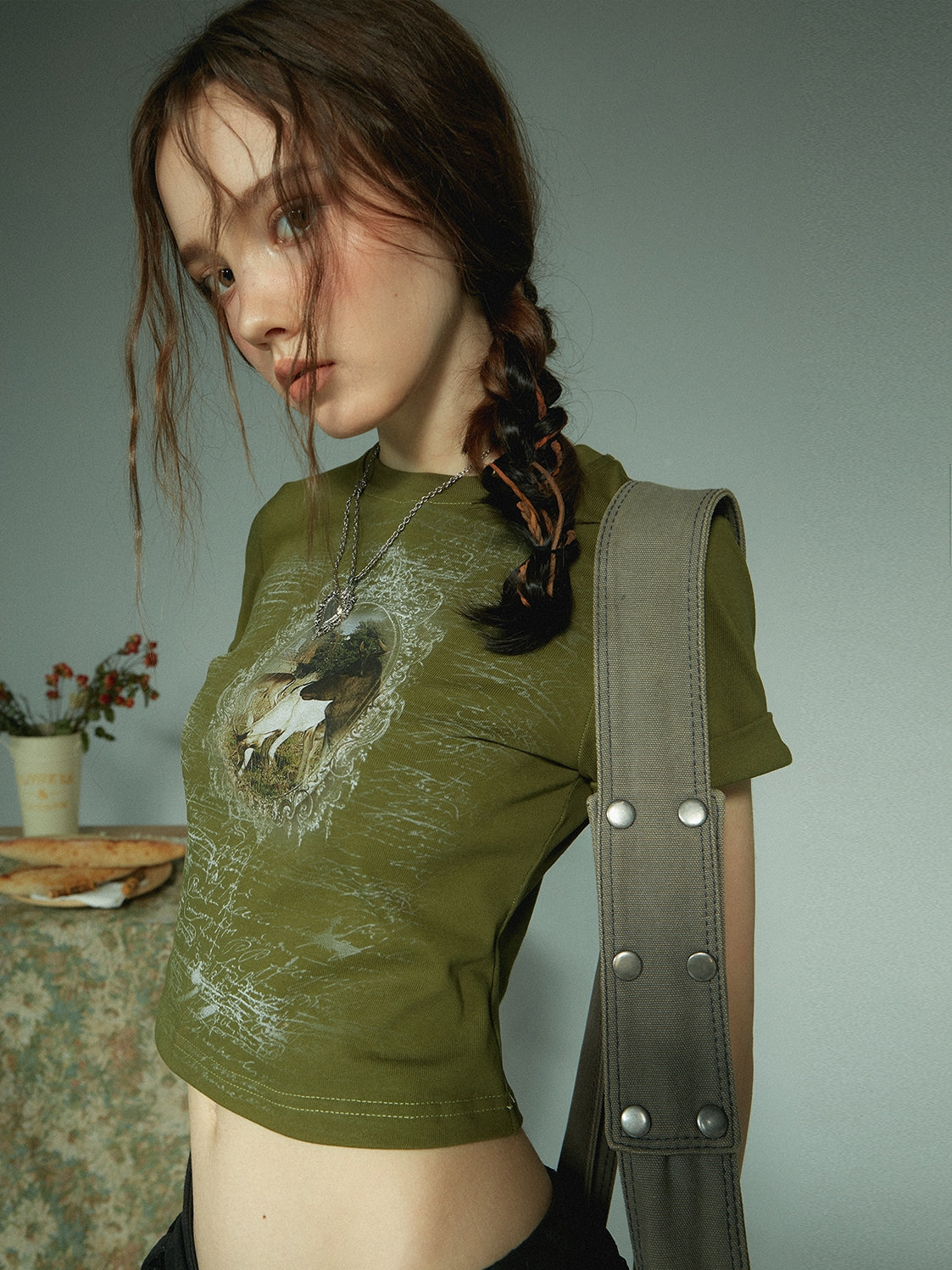 Vintage Print Cropped T-Shirt