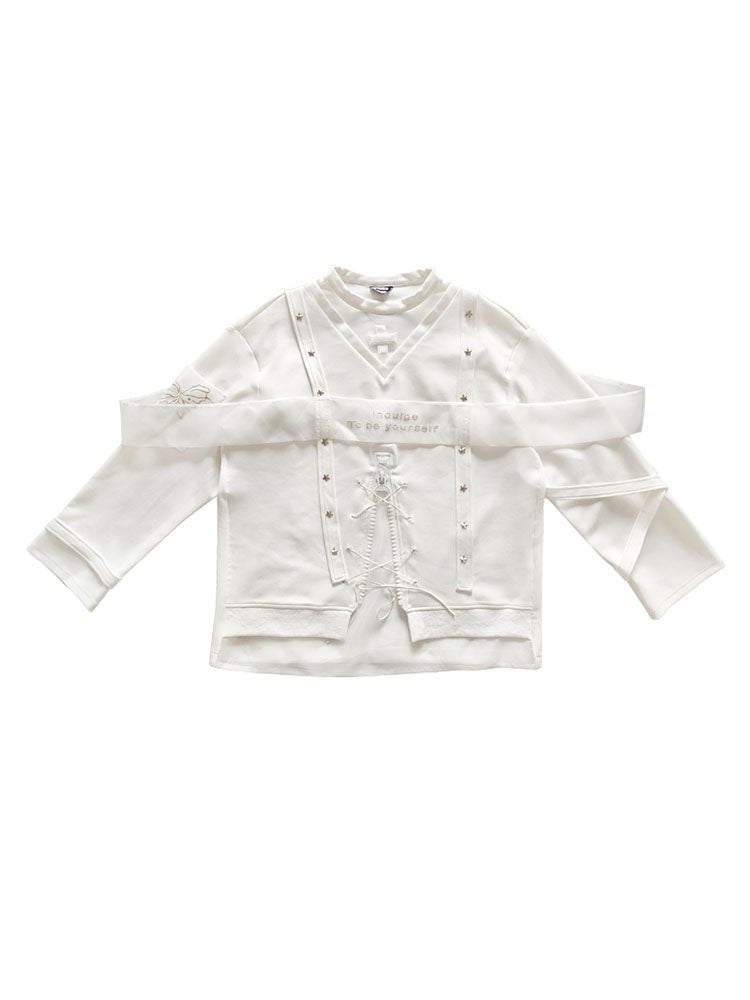 Star Nichi Zip Lace-Up Embroidery Ovreszie Cross Tops