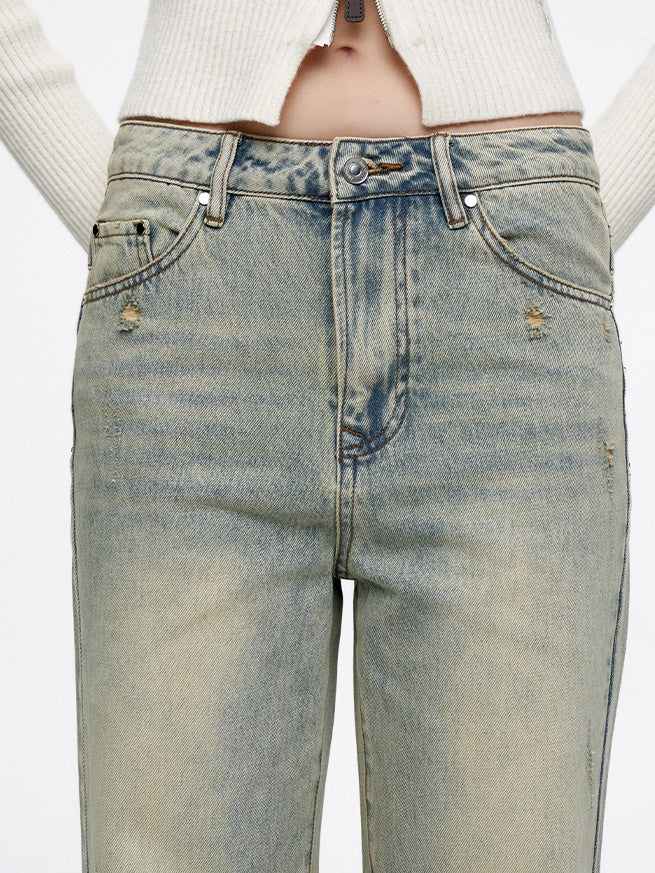 Flare blassfarbene, lockere Casual-Bottom-Denim-Pants