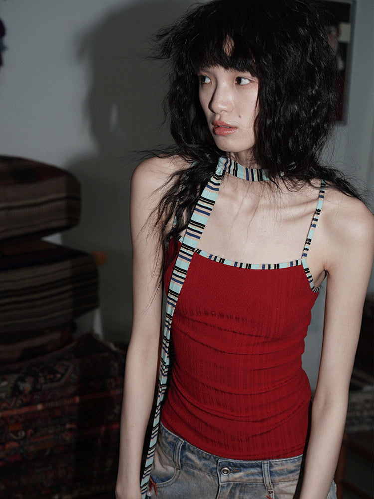 Tight Border Slim Colorful Set Camisole&Long-Tie