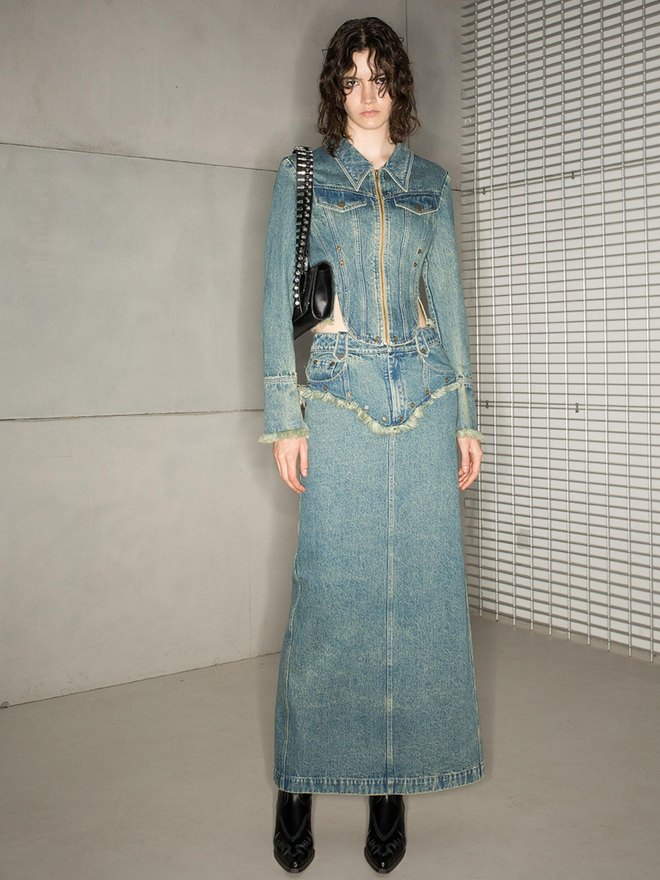 Denim Tassel Nichi Set-Up Tops&Long-Skirt