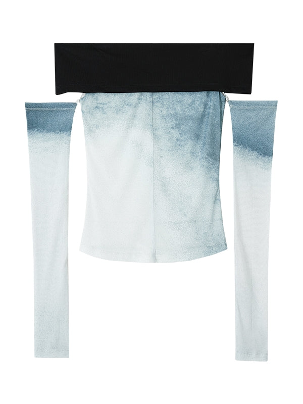 타이 염색기 그라데이션 팔 코버 오프 숄더 탑