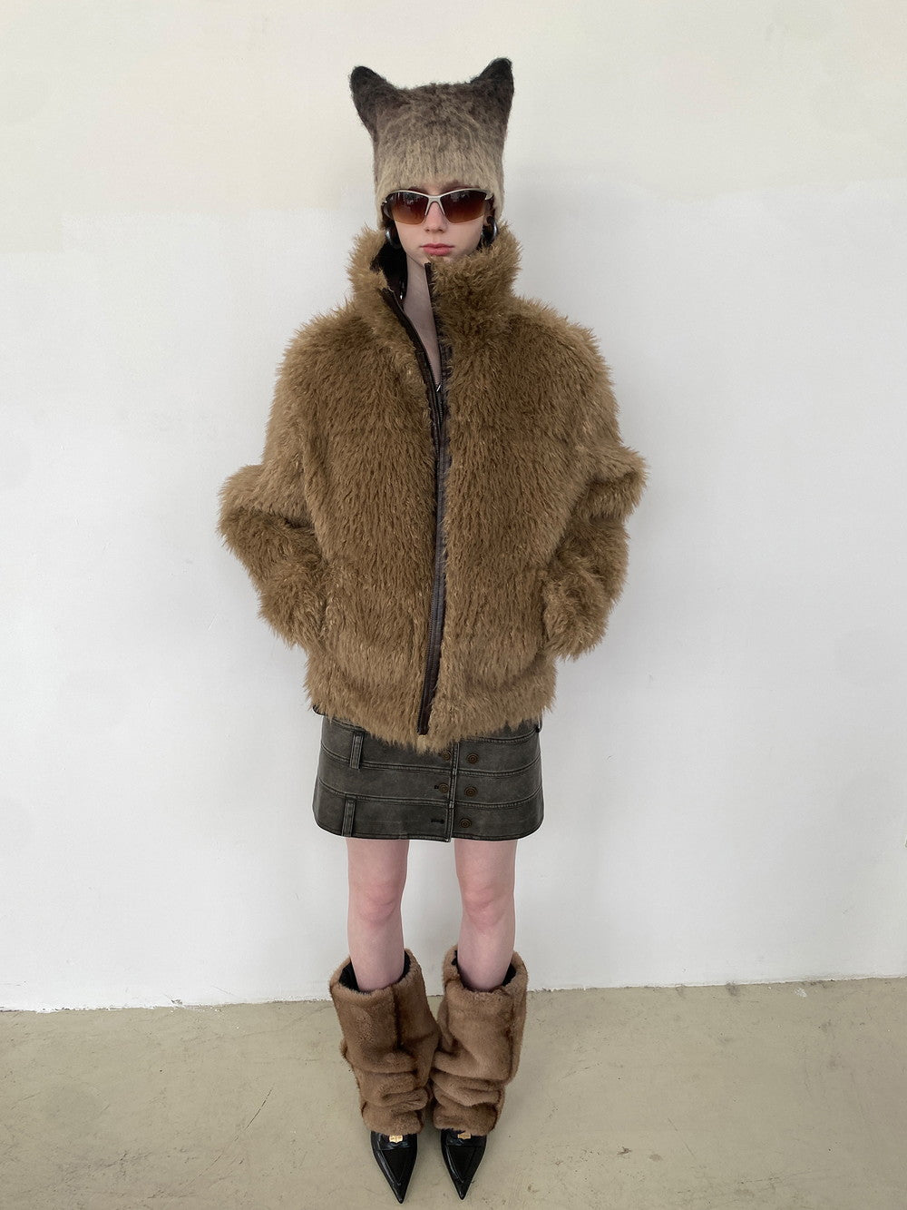 유니원성 가역 모피 가죽 빈티지 레트로 악어 재킷