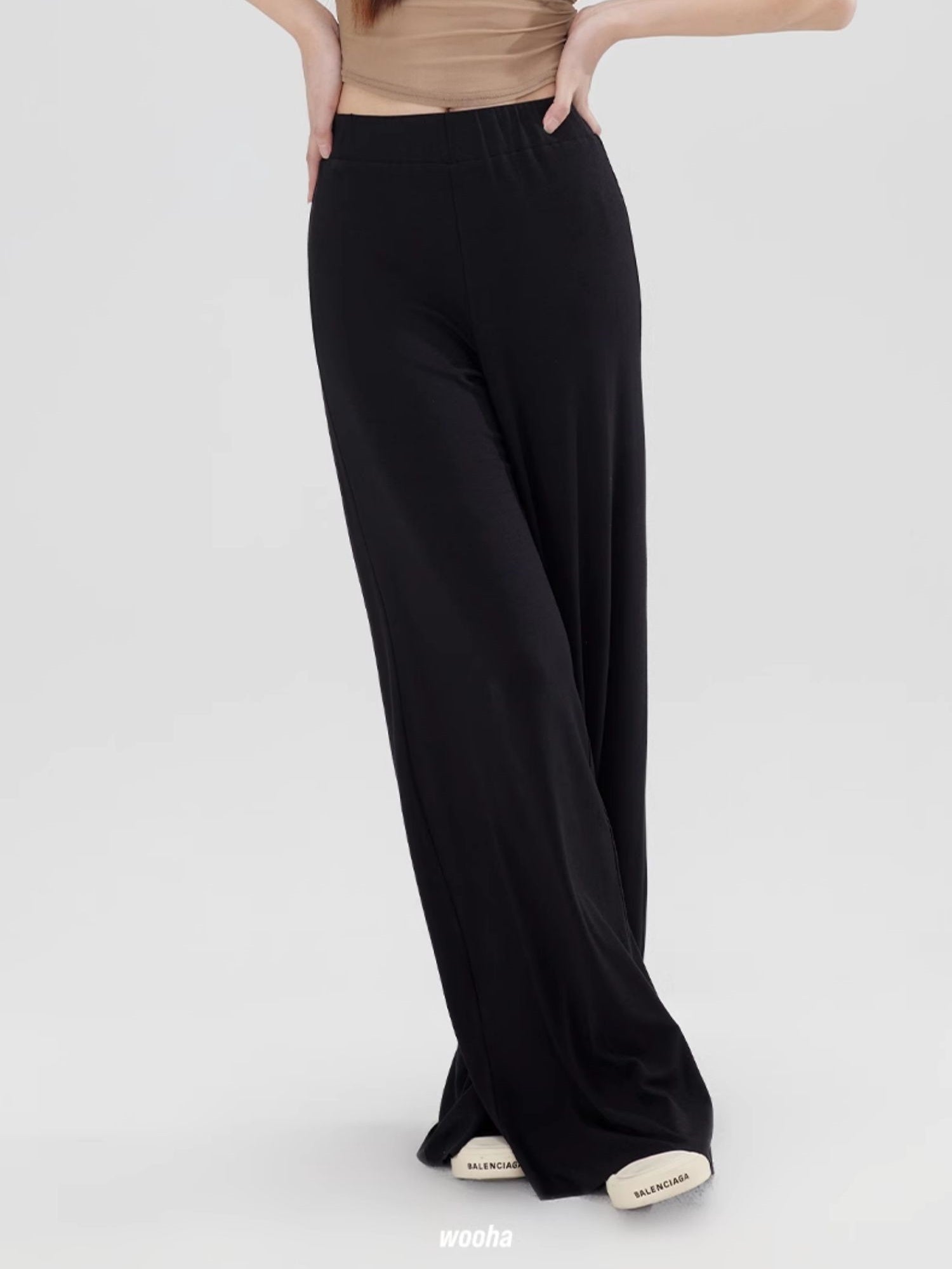 Plain Wide-Leg Casual Embroidery Stretch Lniy-Pants